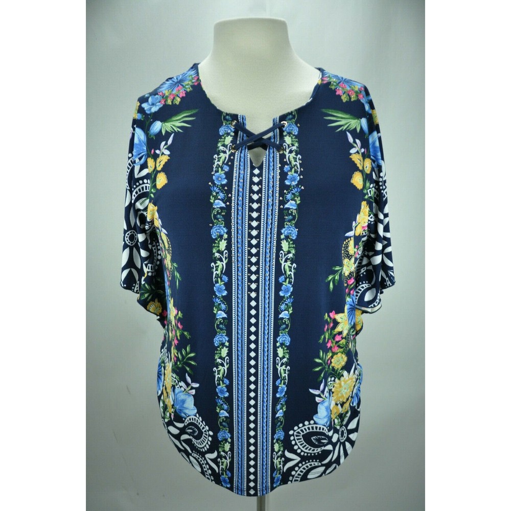 JM Collections women multicolor short sleeve embellished top sz. XL  +-+